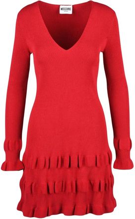 Moschino Gebreide jurk met wijde rok - Dames - Kleedjes - Rood - M - Polyester - Kleedjes