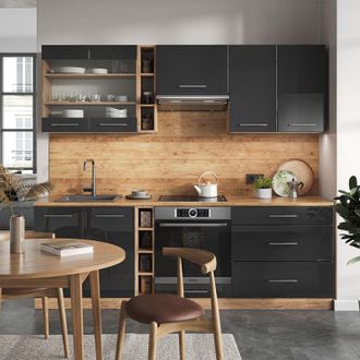 Vicco Mueble De Cocina Fame-line, Antracita Brillo Intenso/roble Dorado El&eacute;ctrico, 235 Cm Sin Encimera