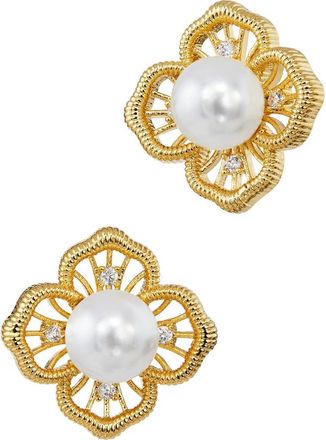 Savvy Cie Jewels Clover Shell Pearl Stud Earrings in Yellow at Nordstrom Rack