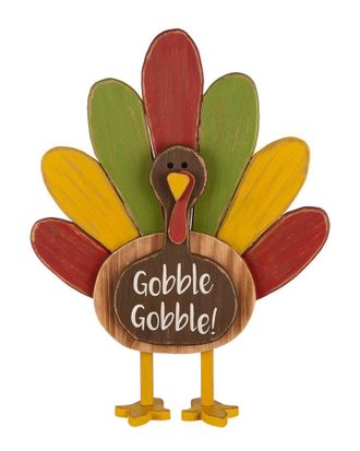 Glitzhome Handmade Thanksgiving Wooden Turkey Standing Decor