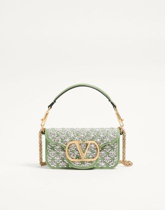 Valentino Garavani Valentino Garavani Loc&ograve; Small Embroidered Shoulder Bag Woman MINT/CRYSTAL UNI