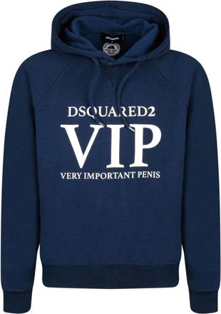Dsquared2 Blauwe hoodie sweatshirt met letterprint - Heren - Hoodies - Blauw - M - Katoen - Hoodies & sweatvesten