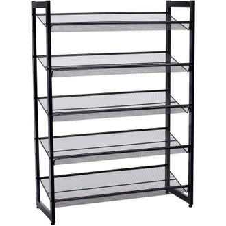 Songmics Portascarpe a Rete Metallica Impilabile, Scaffale a 5 Ripiani, Capienza di 15-20 Paia di Scarpe, Scarpiera per Corridoio Ingresso LMR005B