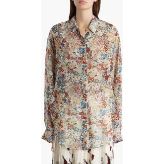 Khaite Goya Floral Silk Chiffon Button-Up Shirt in Cream Multi at Nordstrom, Size Medium