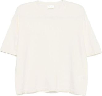 Soft Goat Relaxed Fit Top met Korte Mouwen - Dames - Cashmere truien - Wit - M - Kasjmier - Truien & Vesten
