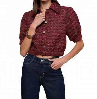 L'agence Cove Cropped Tweed Jacket In Brown/black Cherry Multi Tweed