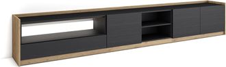 Skraut Home Skraut Home - Mueble Tv, Televisi&oacute;n, Muebles De Sal&oacute;n, Almacenaje, 310x37x50cm, Para Tv Hasta 80, Led, Estilo Moderno, Negro Y Roble