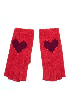 Portolano Cashmere fingerless gloves with heart patch in Cherry Red/rum at Nordstrom