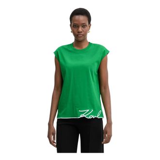 Karl Lagerfeld Tops, Dames, Groen, XS, Katoen, Signature Hem Tank Top