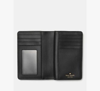 Kate Spade New York Womens Spade Flower Medium Bifold Wallet in Black | Pvc