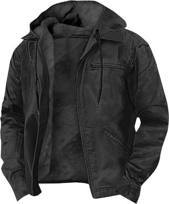 Generic Generisch Mens Fleece Jackets Full Zip Warm Fleece Jacket Mens with Hood Thermal Winter Jackets For Men With Drawstring Plain Jacket For Men Uk With P