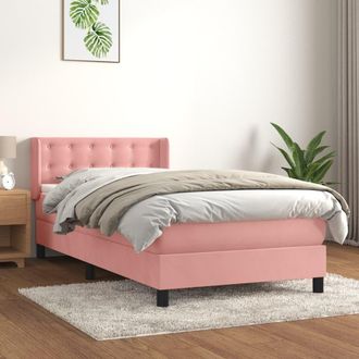 vidaXL Cama Box Spring Con Colch&oacute;n Terciopelo Rosa 90x200 Cm Vidaxl