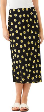 Karen Kane Floral Print Bias Cut Midi Skirt in Black Print at Nordstrom, Size X-Small