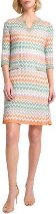 Misook Pointelle Zigzag Knit Shift Dress in Green Multi at Nordstrom Rack, Size Xx-Large