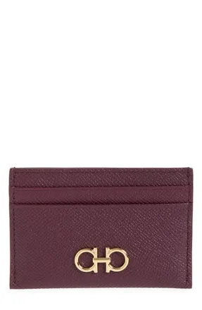 Ferragamo Double Gancio Leather Card Holder in Plum at Nordstrom