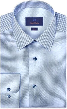 David Donahue Slim Fit Microcheck Cotton Stretch Twill Dress Shirt in Sky/navy at Nordstrom, Size 16.5