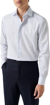 Eton Contemporary Fit Pinstripe Cotton Twill Dress Shirt in Light Blue at Nordstrom, Size 15.5