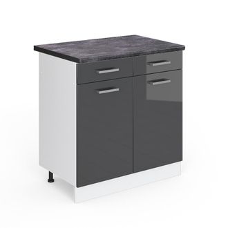 Vicco Mueble Bajo De Cocina R-line, Antracita Alto Brillo, 80 Cm, Et Antracita