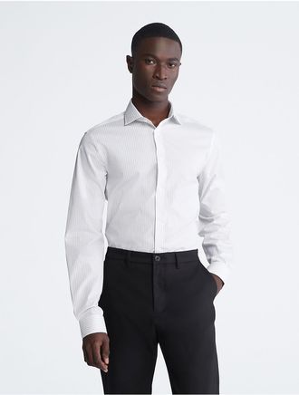 Calvin Klein Calvin Klein Mens Steel Slim Fit Grey Stripe Dress Shirt - Grey - 14H/323