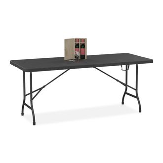 Relaxdays Relaxdays - Mesa De Jard&iacute;n Plegable, Tablero Comedor, 73x180x74 Cm, Pl&aacute;stico Y Acero, Para Camping Y Exteriores, Negro