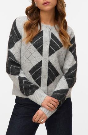 Vero Moda Dae Metallic Argyle Cardigan in Light Grey Melange at Nordstrom Rack, Size X-Large