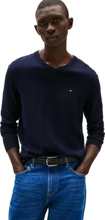 Tommy Hilfiger Mens Cotton Solid V Neck Sweater Lightweight Pullover, Desert Sky, Medium