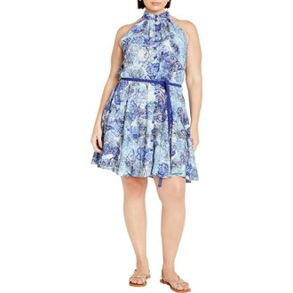 City Chic Beauty Sleeveless Tie Waist Dress in Blues Beauty at Nordstrom Rack, Size Xxs/12W