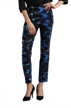 Joseph Ribkoff Abstract Geo Print Crop Pant In Black Royal Sapphire