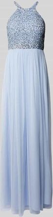 Jake*s Abendkleid mit Zierstein- und Paillettenbesatz in Hellblau, Größe 40