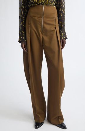 Ferragamo Pleated Barrel Leg Wool & Cashmere Pants in Soy Seed at Nordstrom, Size 40