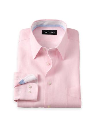 Paul Fredrick Non-iron Linen Solid Dress Shirt With Contrast Trim