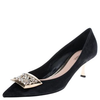 Sebastian Black Suede Crystal Embellished Pumps