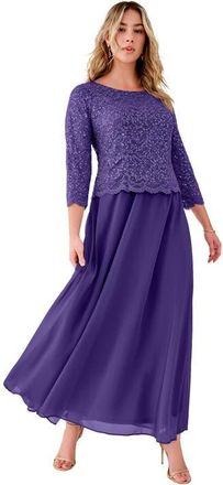 Roaman's Plus Size Sequin Lace Three Quarter Sleeve A-Line Gown in Midnight Violet at Nordstrom, Size 26P