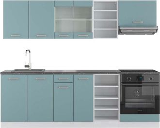 Vicco Mueble De Cocina R-line, Azul-gris-blanco, 240 Cm, Et Antracita