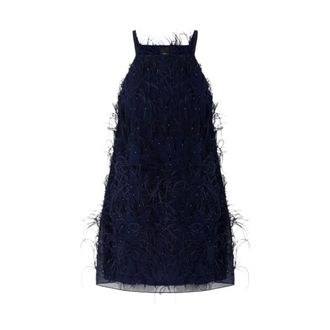 Pinko Vestido Corto Bordado con Plumas y Perlas - Dresses - Mujer - Azul - M