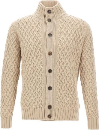 FILIPPO DE LAURENTIIS Kabelgebreide Cardigan met Knopen - Heren - Vesten - Beige - 3XL - Wol - Truien & Vesten