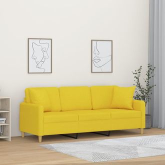 vidaXL Sof&aacute; De 3 Plazas Con Cojines Tela Amarillo Claro 180 Cm Vidaxl