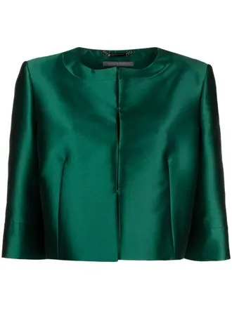 Alberta Ferretti cropped satin jacket - women - Acetate/Polyester/Silk/Cupro - 40 - Green