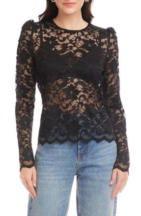 Fifteen Twenty Maylani Sheer Stretch Lace Top in Black at Nordstrom, Size Medium