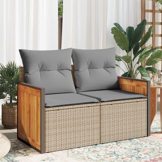 vidaXL Sof&aacute; De Jard&iacute;n Con Cojines De 2 Plazas Rat&aacute;n Sint&eacute;tico Beige Vidaxl