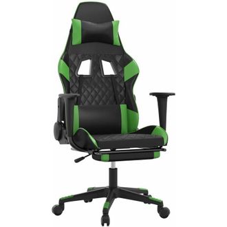 vidaXL Silla Gaming De Masaje Y Reposapi&eacute;s Cuero Sint&eacute;tico Negro Verde Vidaxl