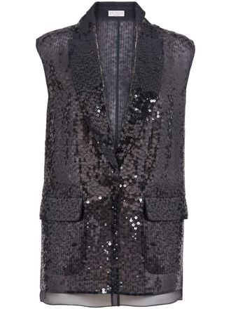 Brunello Cucinelli sequinned silk waistcoat - Black