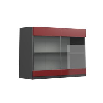 Vicco Armario De Cocina Con Vidrio R-line, Rojo, 80 Cm Forma De J, Vicco