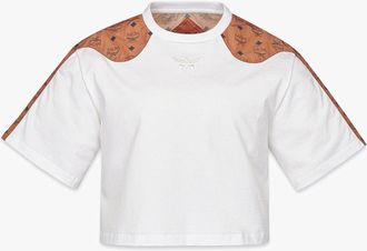 MCM Laurel Cropped T-Shirt in Cotton and Monogram ECONYL