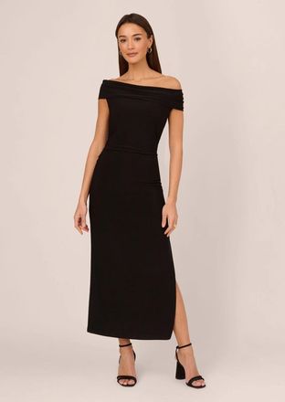Adrianna Papell Matte Dress Womens Black Side Slit Off-The-Shoulder KFC1048