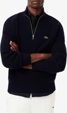 Lacoste Classic Fit Quarter Zip Wool Rib Sweater in Navy Blue at Nordstrom, Size 7