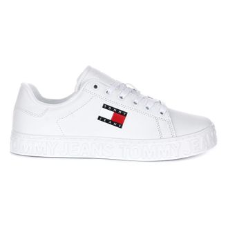 Tommy Jeans Sneakers, female, White, Size: 7 US White Leather Logo Sneakers Women