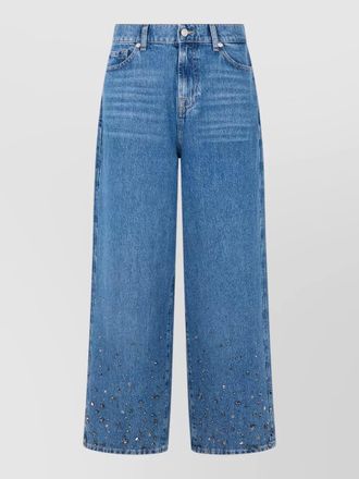 7 For All Mankind crystal-embellished studded wide-leg low-rise denim jeans