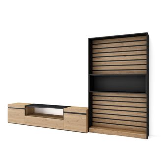 Skraut Home Skraut Home - Muebles De Sal&oacute;n Para Tv, Conjunto De Muebles Comedor, 310x186x35cm, Para Tv Hasta 80, Mueble Televisi&oacute;n, Estilo Moderno, Roble Y Negro