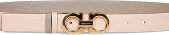 Ferragamo Womens Two-Tone Reversible Gancini Leather Belt, Grey Calf